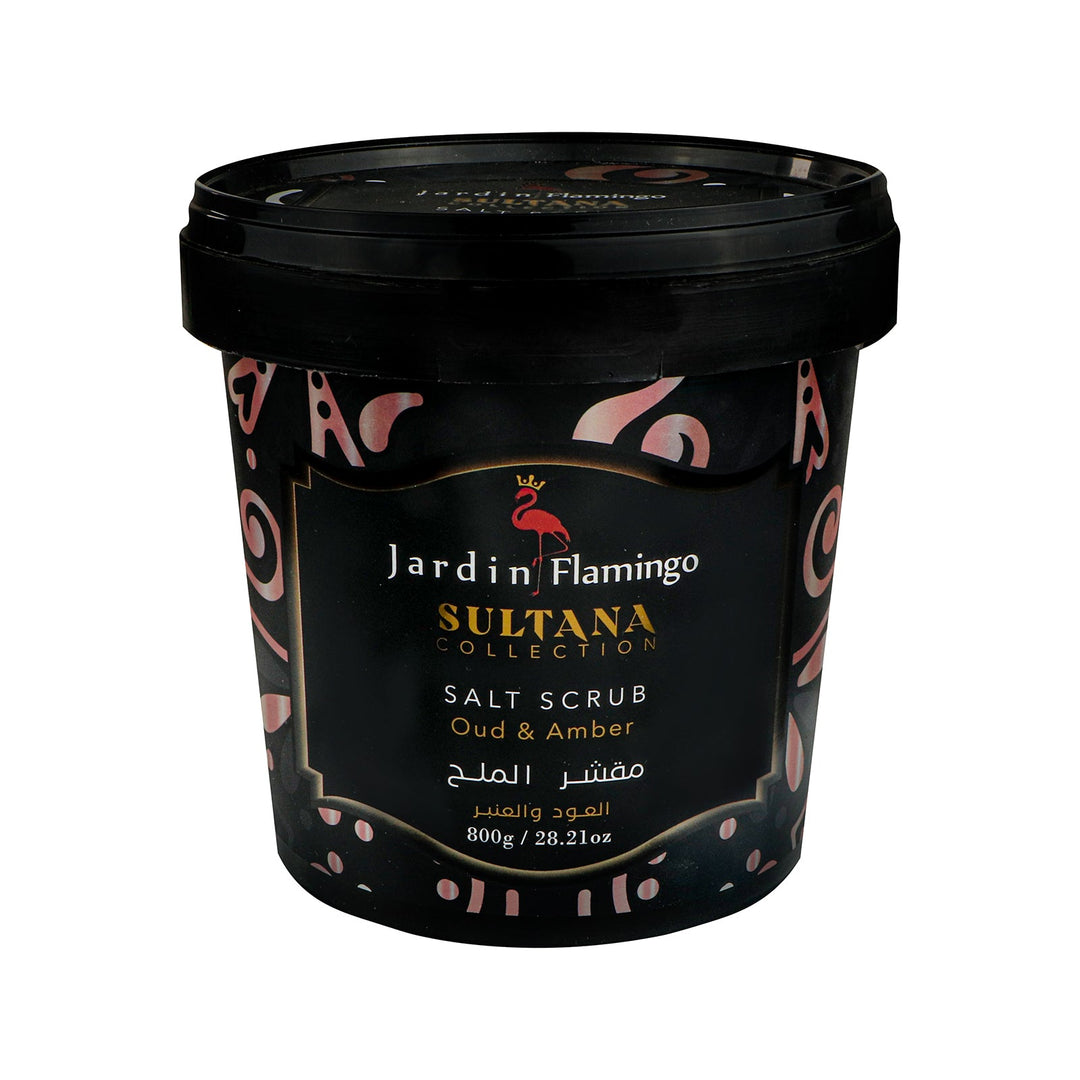 Jardin Flamingo sultana salt scrub with oud and amber