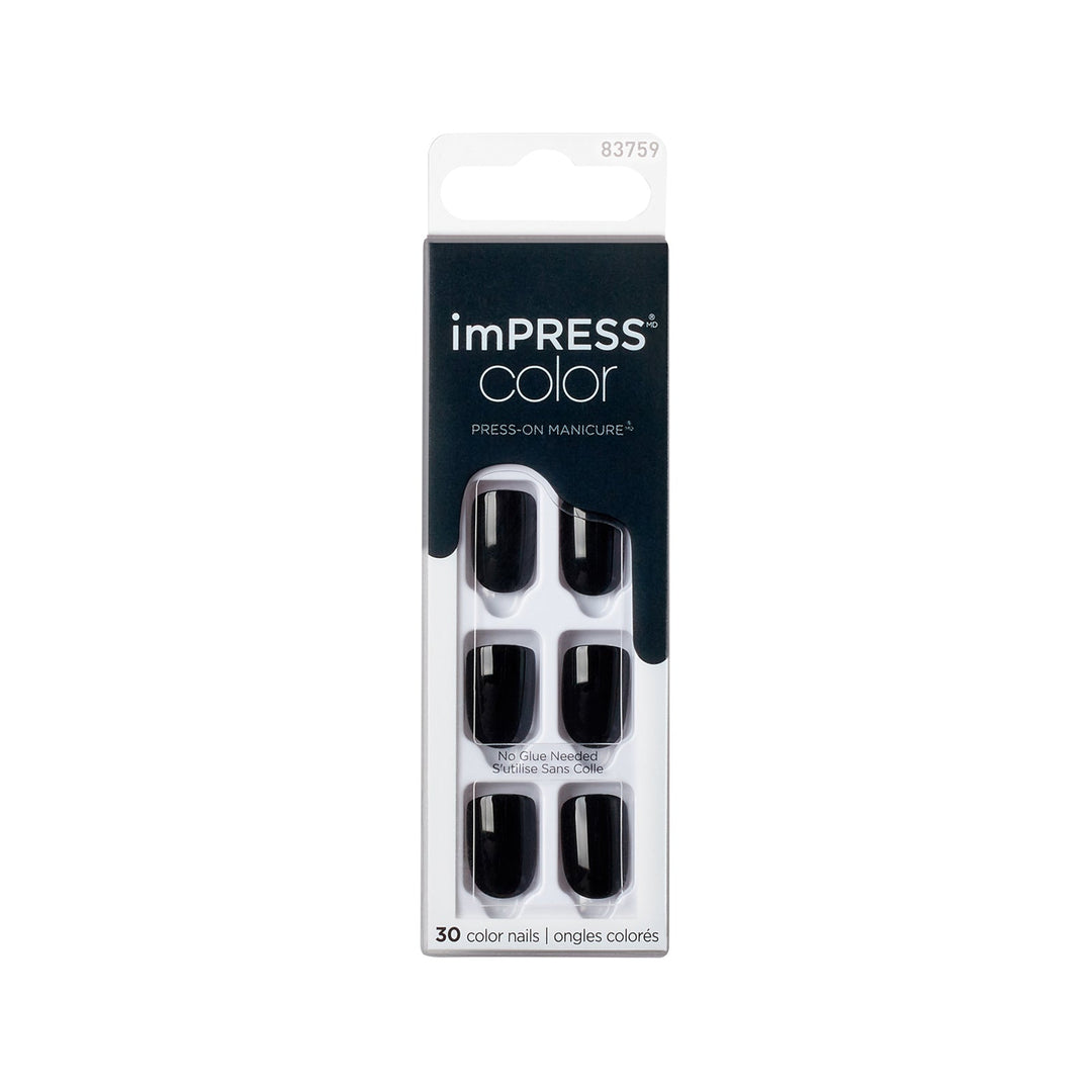 Kiss impress color All Black short, 30 nails, KIMC020