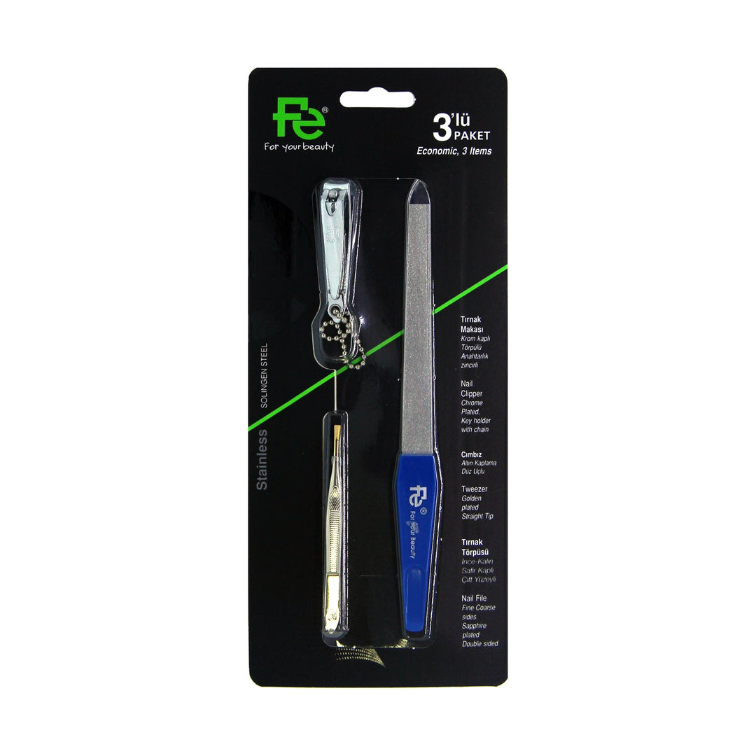 Fe Economic Set (3 in one set) Nail File, Tweezer