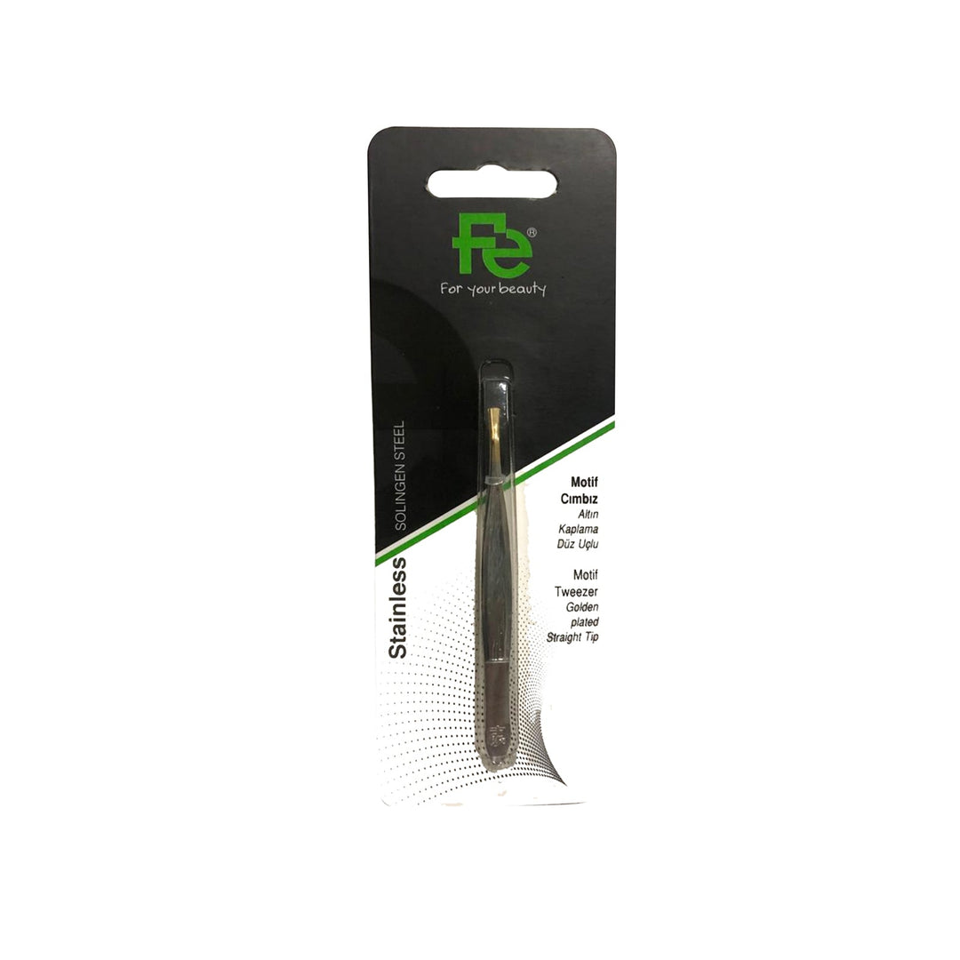 Fe Motif Tweezers Golden plated straight tip