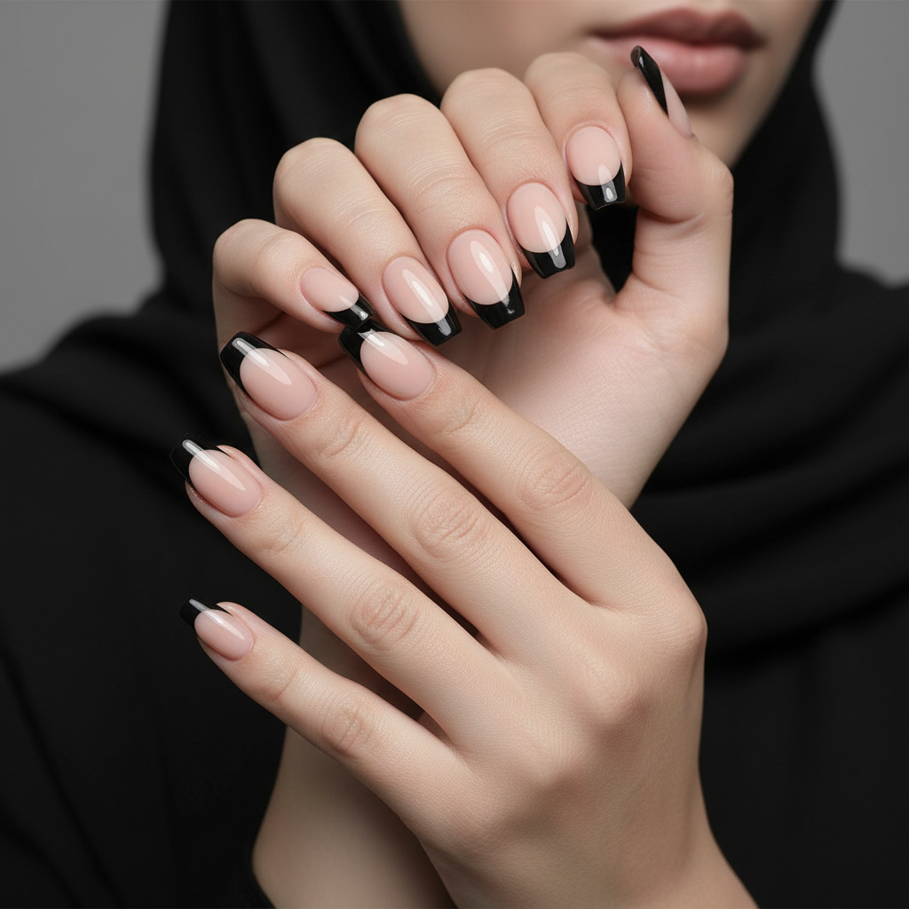Black French Tip Nails - Model