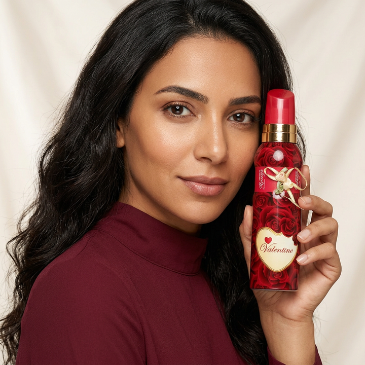 Close-up model holding Souvenir Rouge Valentine 200ml