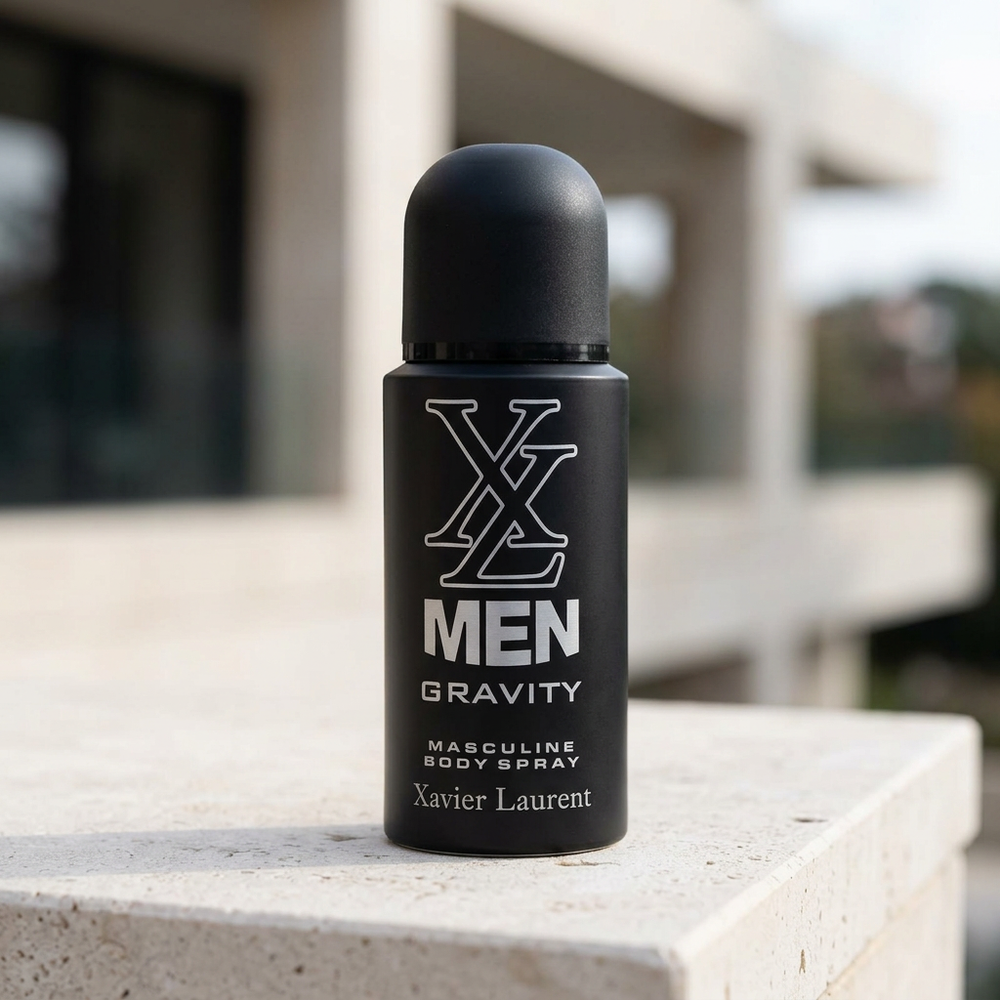 XL Men Gravity 150ml body spray in outdoor natural light