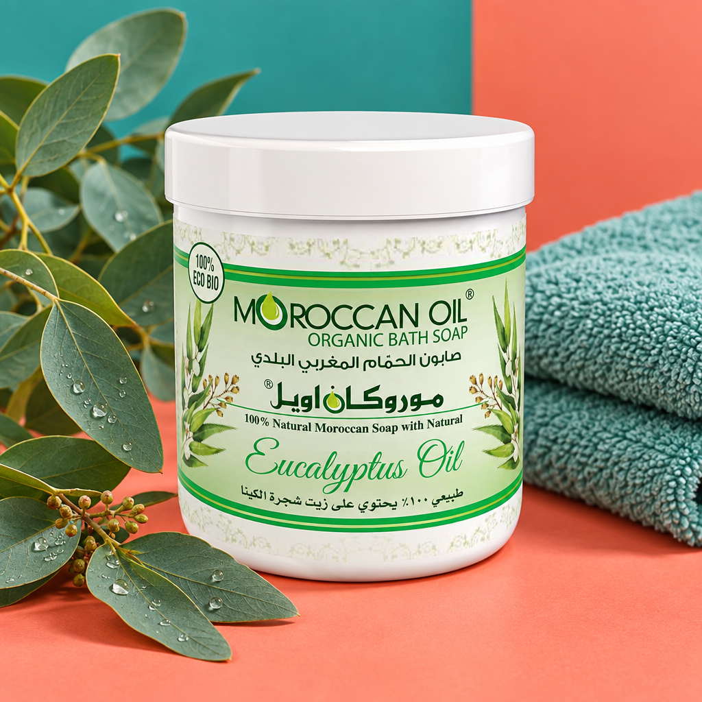 Moroccan Oil eucalyptus bath soap with eucalyptus leaves