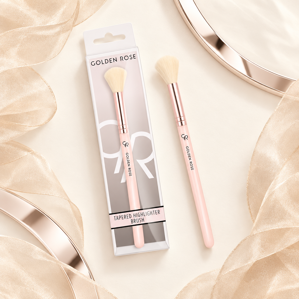 Golden Rose tapered highlighter brush flat lay