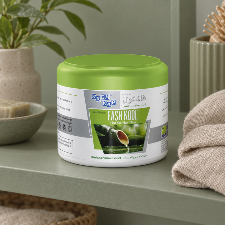 Fashkool Bambusa hair mask on subdued indoor shelf