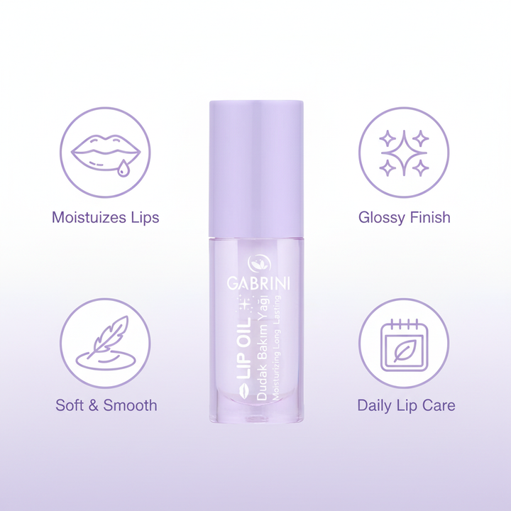 Benefits of Gabrini Lip Oil including moisture, gloss and softness