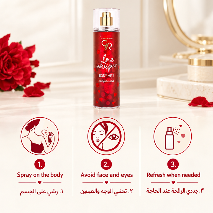 Golden Rose Love Whisper body mist bilingual how to use
