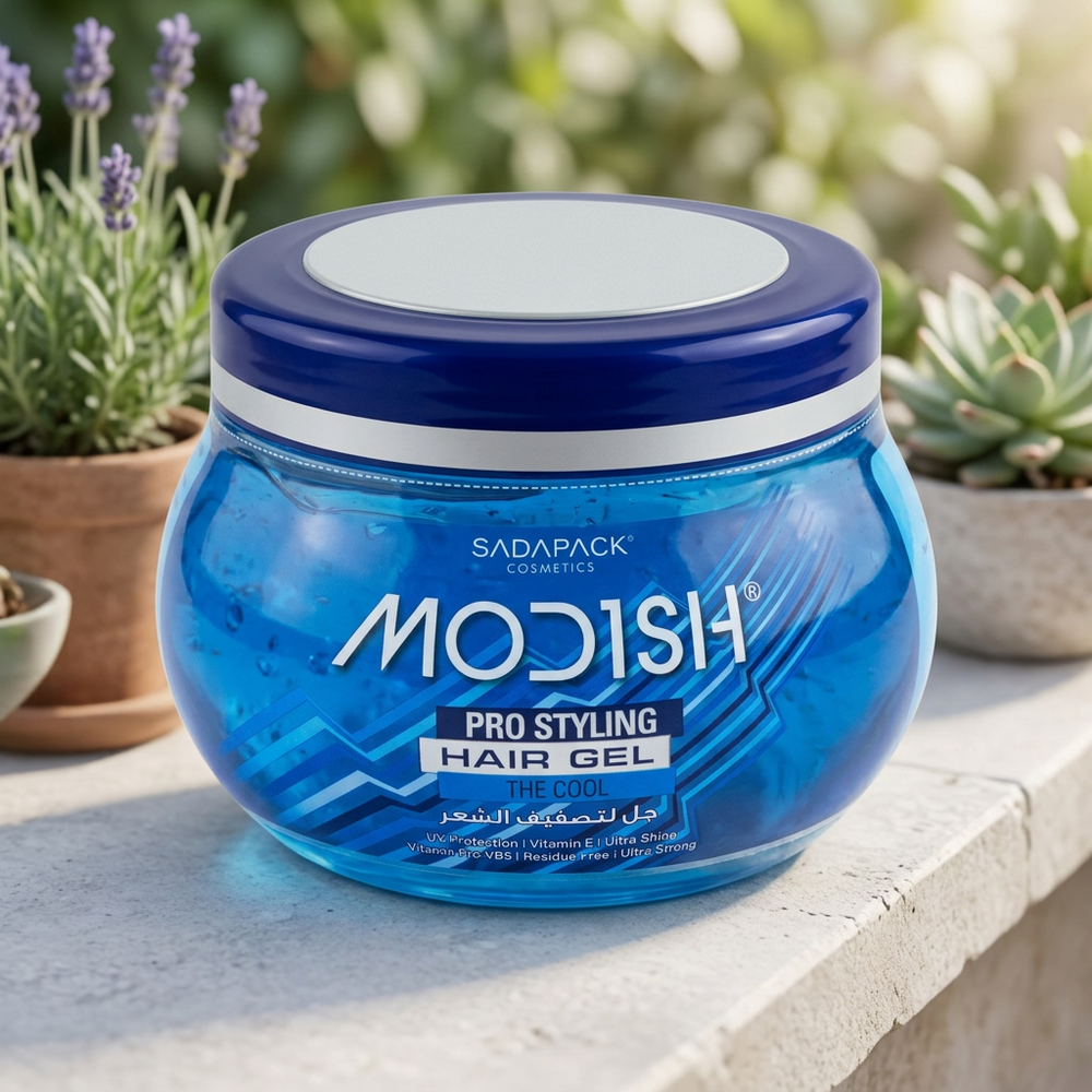 Modish blue hair gel 500ml in natural outdoor light