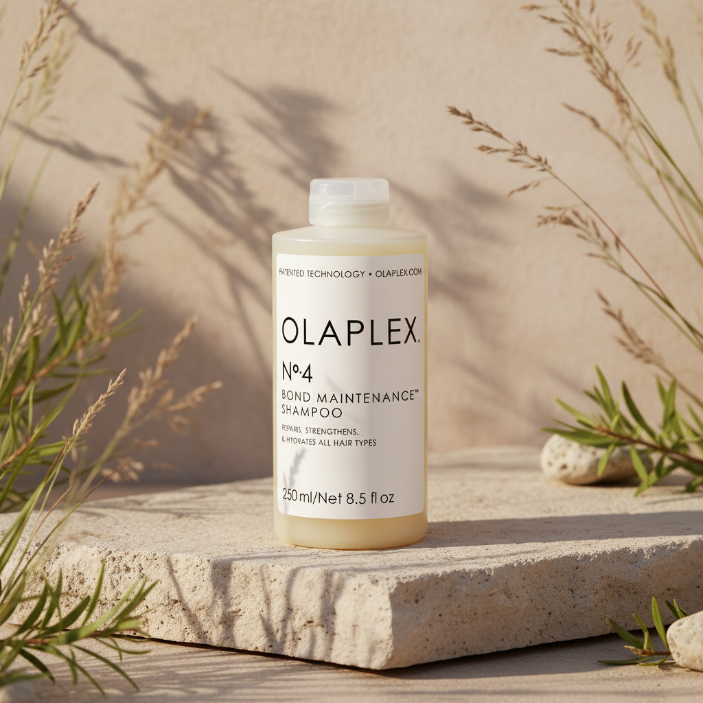 OLAPLEX No.4 Bond Maintenance Shampoo in soft outdoor light
