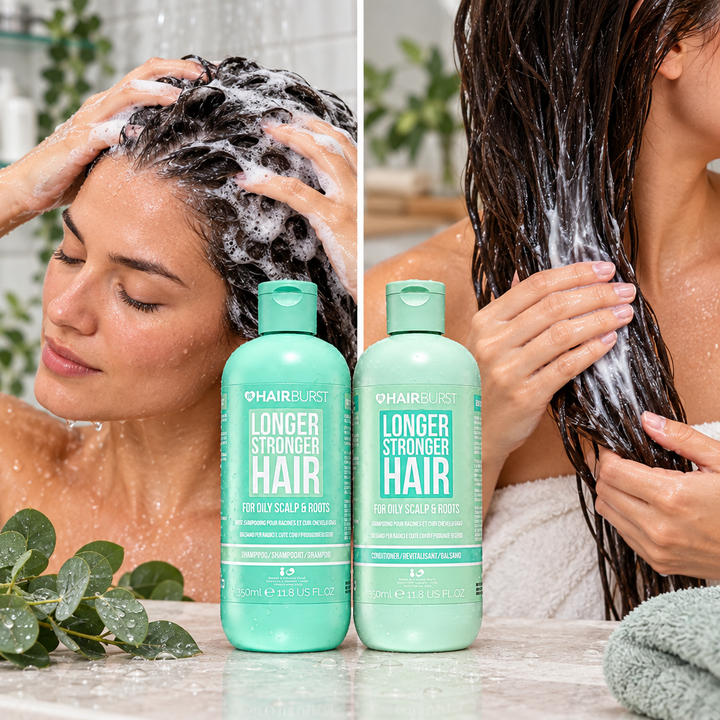 Hairburst oily scalp shampoo at roots and conditioner at lengths