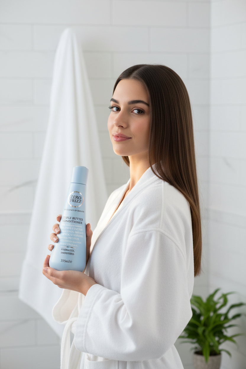 Zero Frizz Triple Butter Conditioner with model