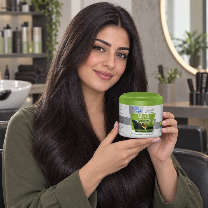 Model holding Fashkool Bambusa hair mask