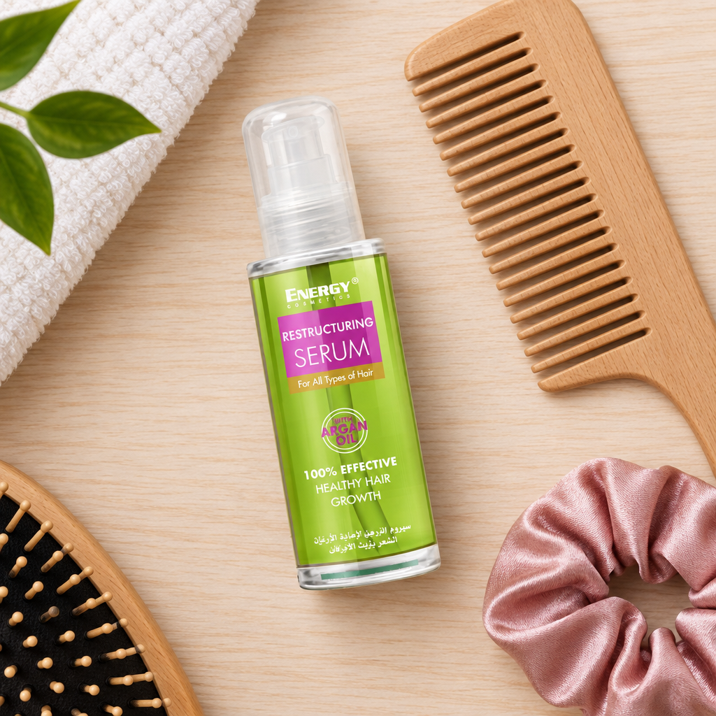 Energy Argan Oil Serum with haircare tools