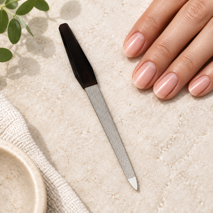 Redrings nail file beside natural nails