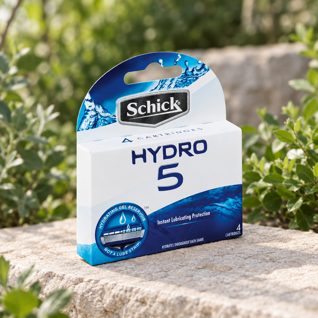 Schick Hydro 5 four replacement cartridges outdoors