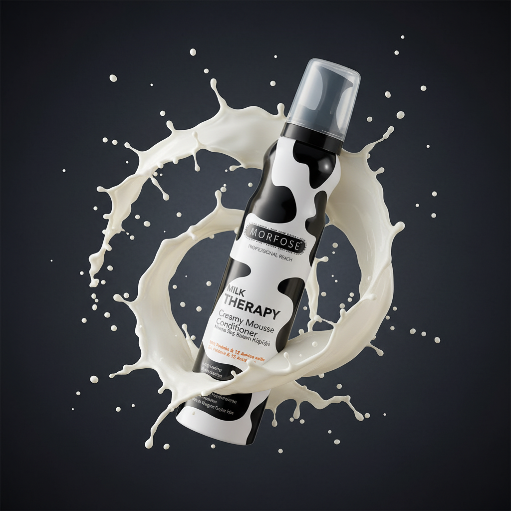 Morfose Milk Therapy Mousse with dramatic milk splash