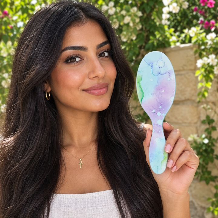 Woman holding Wet Brush Colorwash Splatter outdoors