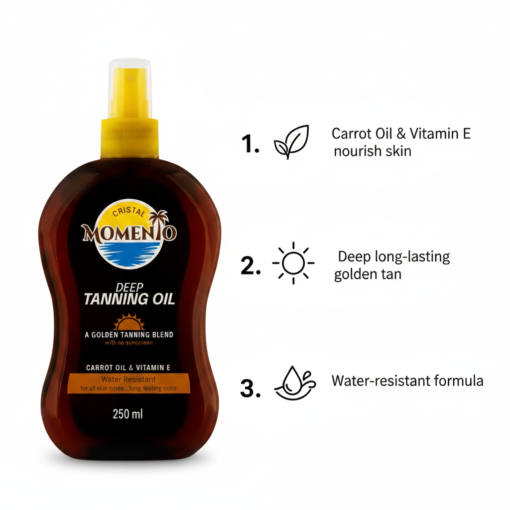 Benefits - Carrot oil and Vitamin E for deep nourished tan | زيت الجزر وفيتامين E لتان عميق ومغذي