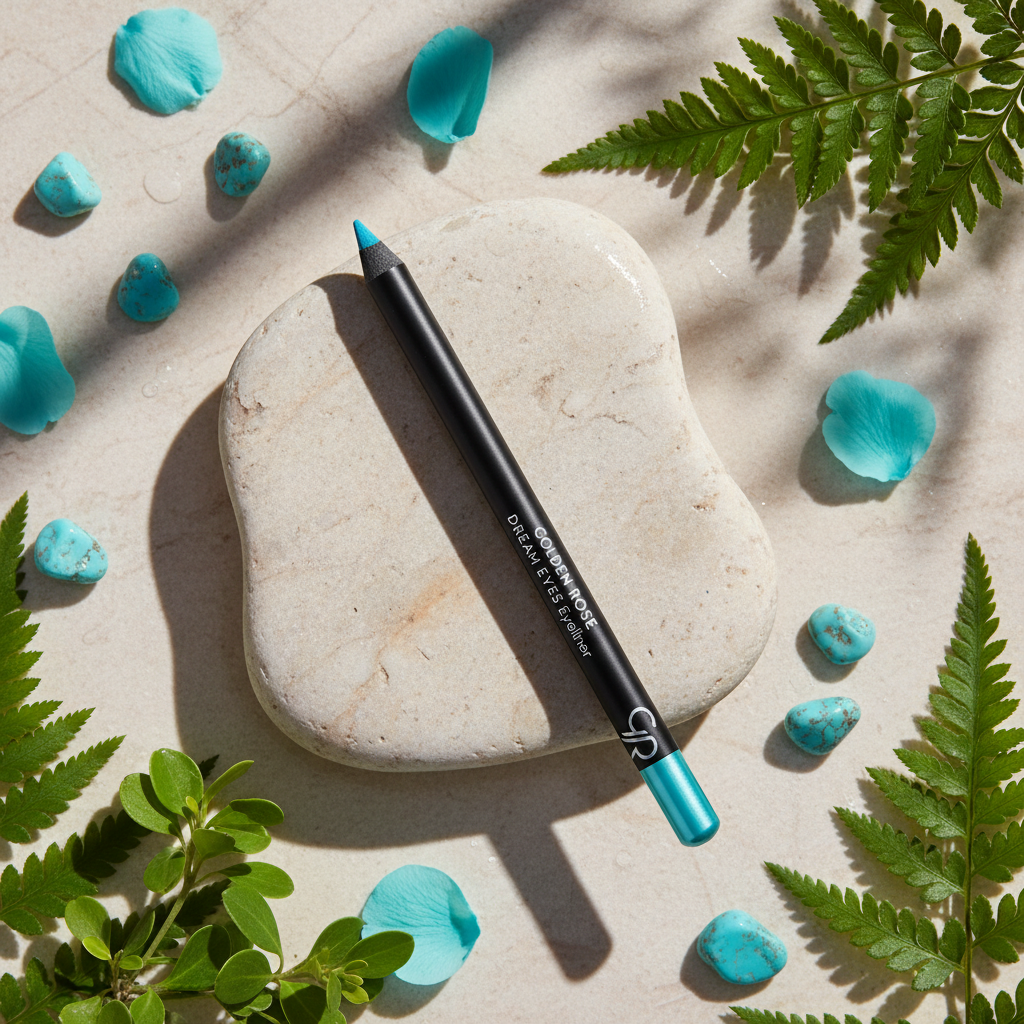 Golden Rose Dream Eyes turquoise eyeliner in soft outdoor light