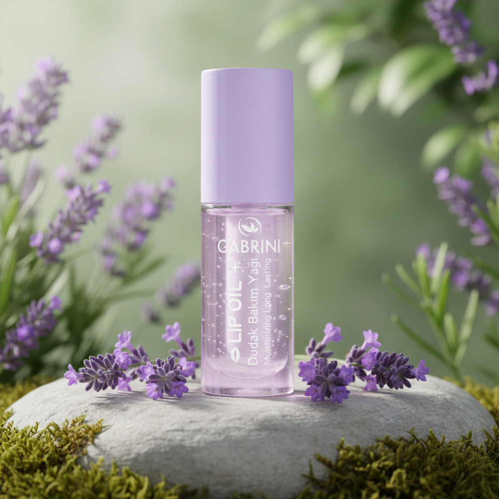 Gabrini Lip Oil in an outdoor lavender setting