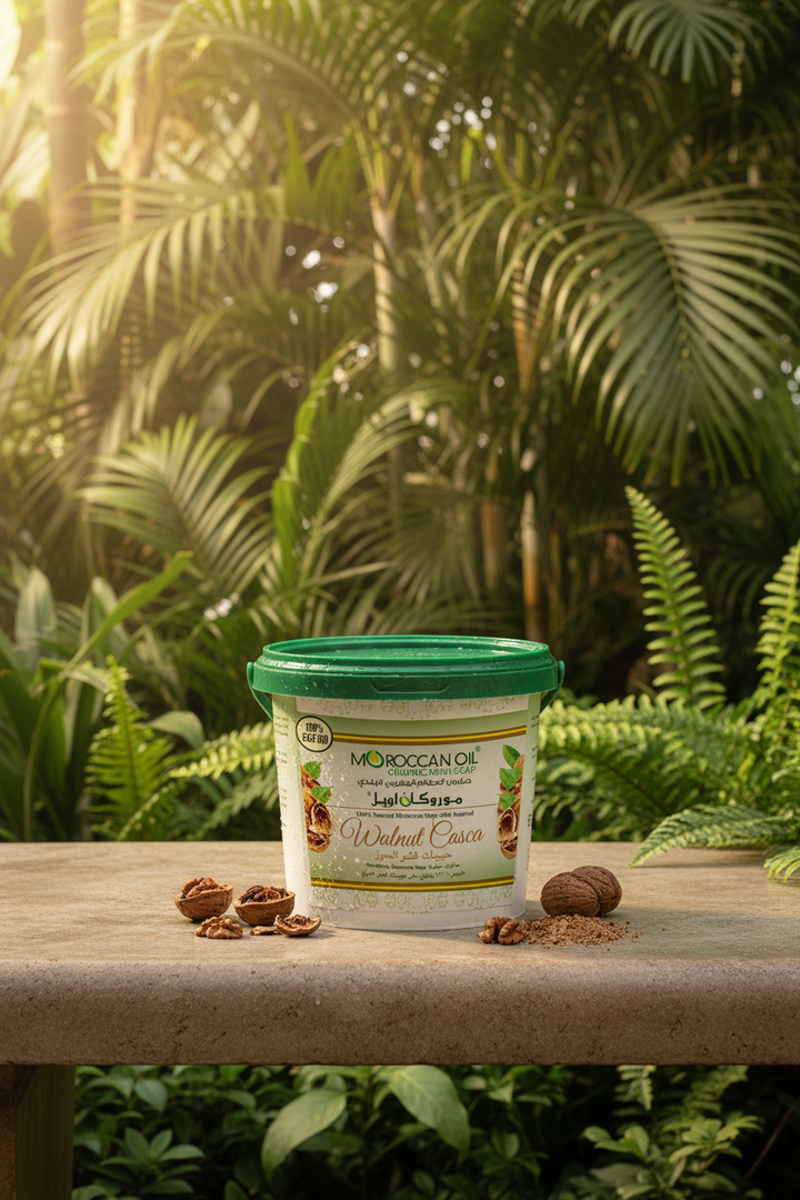 Outdoor shot - Moroccan Oil Walnut Casca Organic Bath Soap
