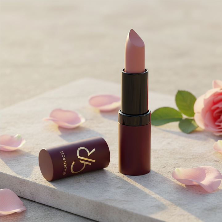 Golden Rose nude rose lipstick in soft outdoor daylight