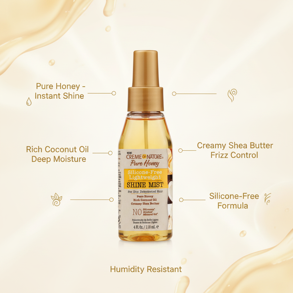 Creme of Nature Pure Honey Shine Mist benefits infographic