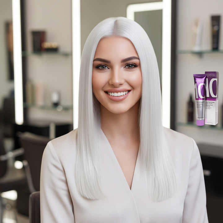 Morfose Neutral – Model with shiny white platinum hair