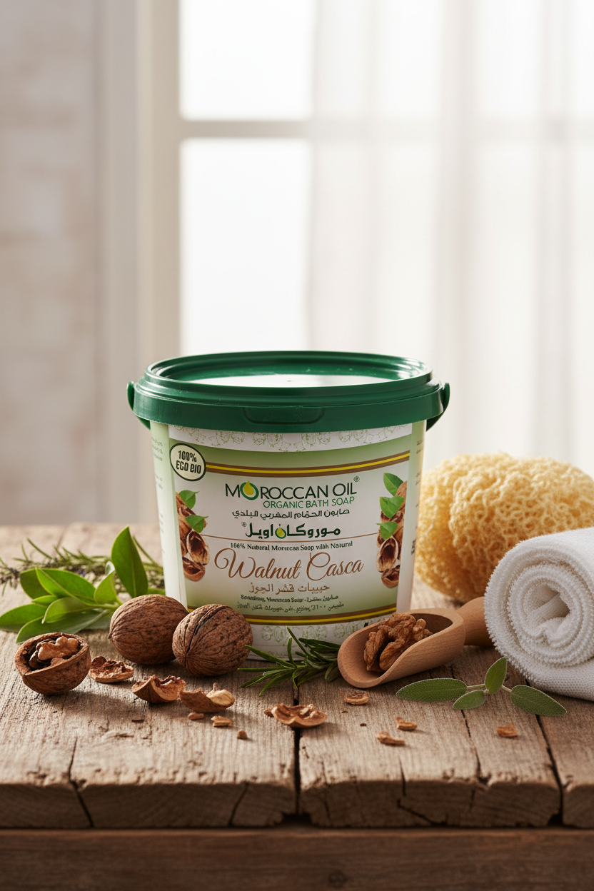 Lifestyle shot - Moroccan Oil Walnut Casca Organic Bath Soap