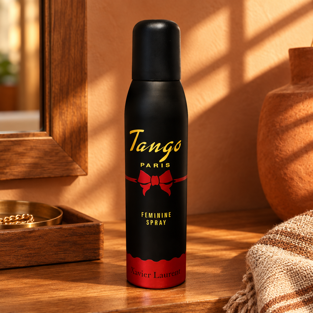 XL Tango spray on sunlit wooden shelf