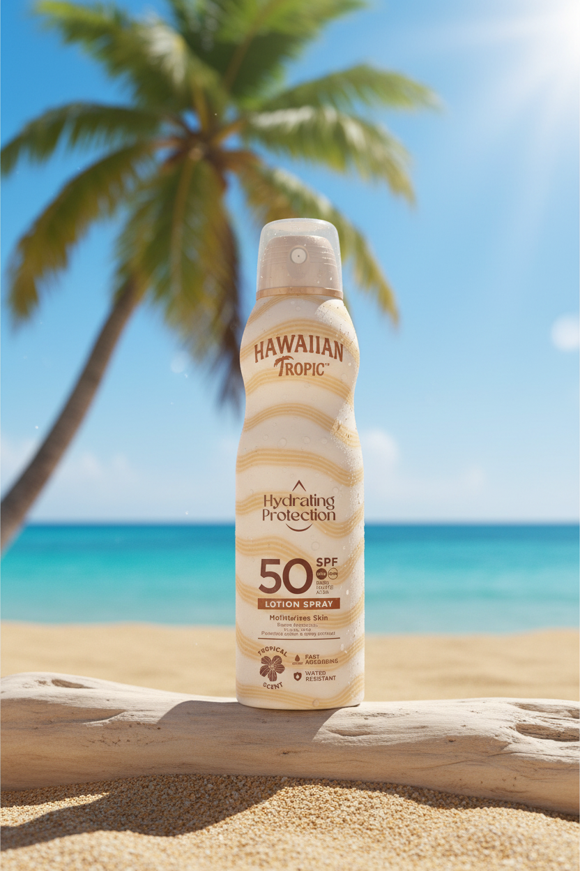 Hawaiian Tropic SPF50 outdoor beach setting