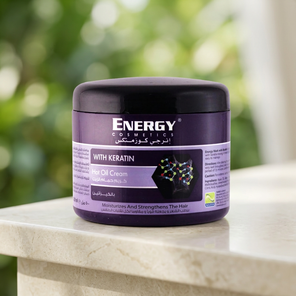 Energy Keratin 500ml hair mask in natural outdoor light