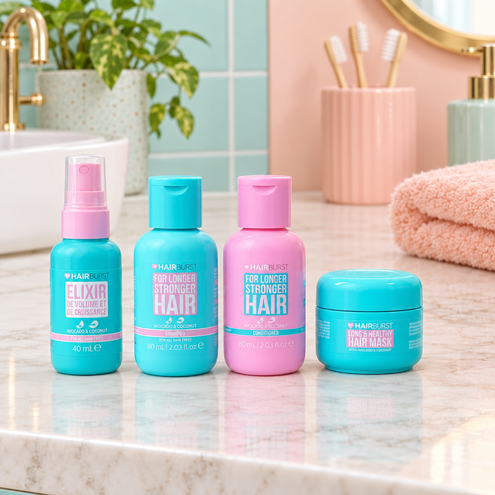 Hairburst mini avocado coconut four-piece set indoors