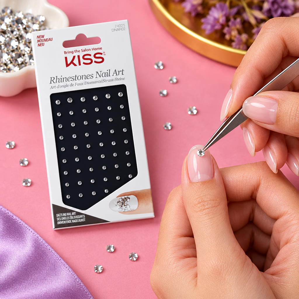 Applying Kiss rhinestones DNAR02 to a nail