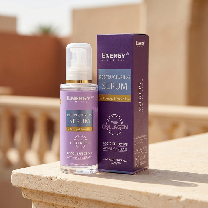 Energy Collagen Serum 60ml bottle and carton outdoors