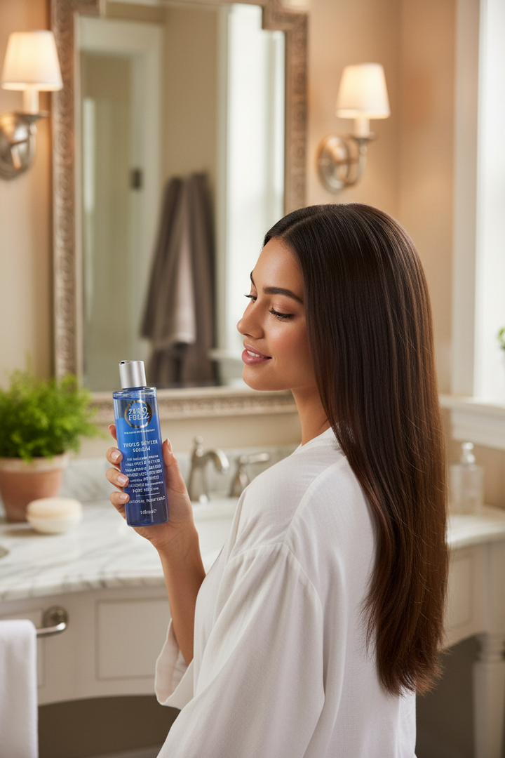 Zero Frizz Triple Butter Serum with model