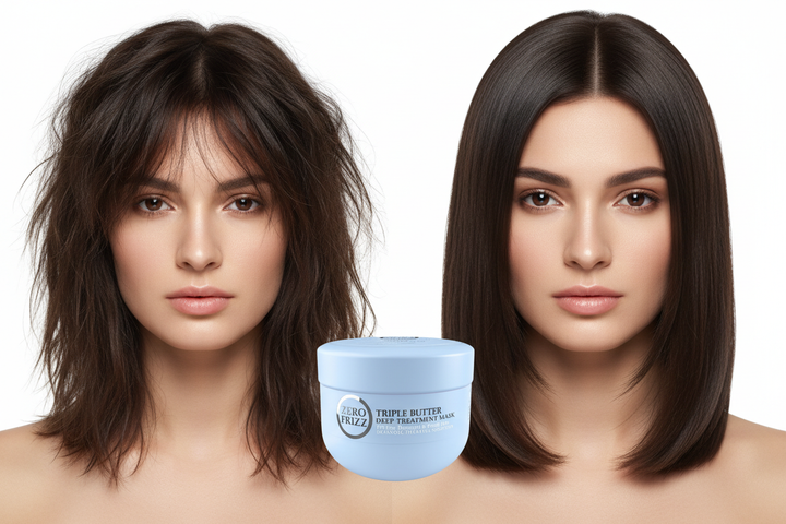 Zero Frizz Hair Mask before and after