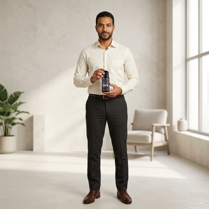 Full male model holding XL Men Gravity body spray