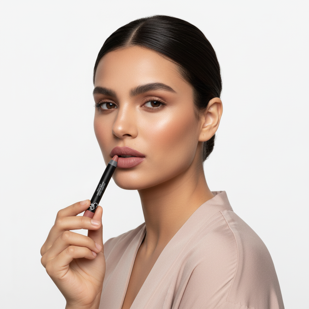 Egyptian model holding Golden Rose Matte Lipstick Crayon near her lips