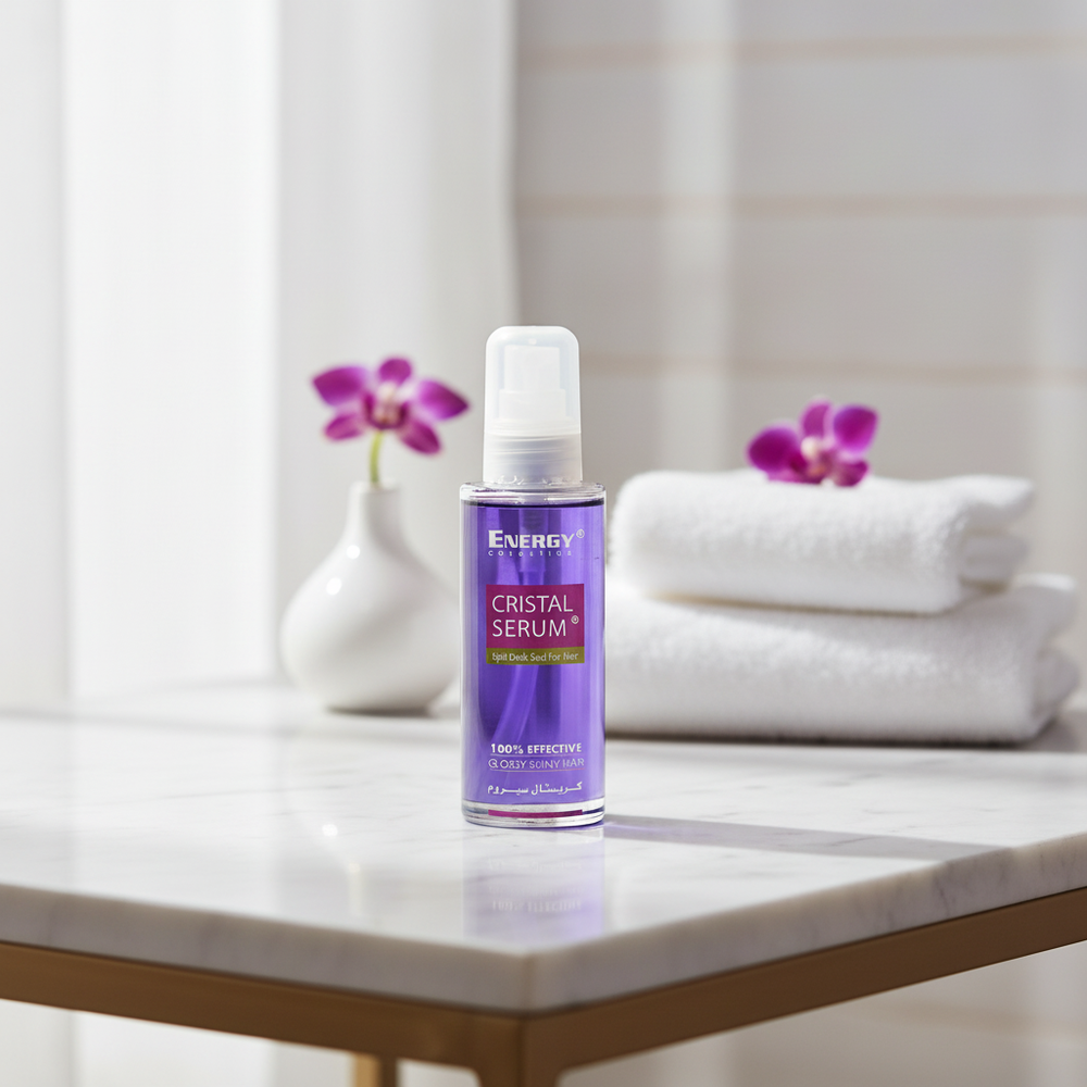 Energy Cosmetics Cristal Serum in an elegant indoor setting
