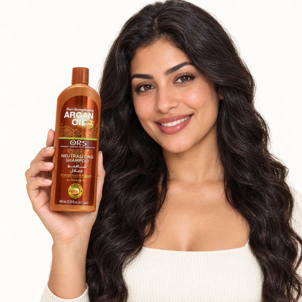 Portrait with ORS Argan Oil shampoo
