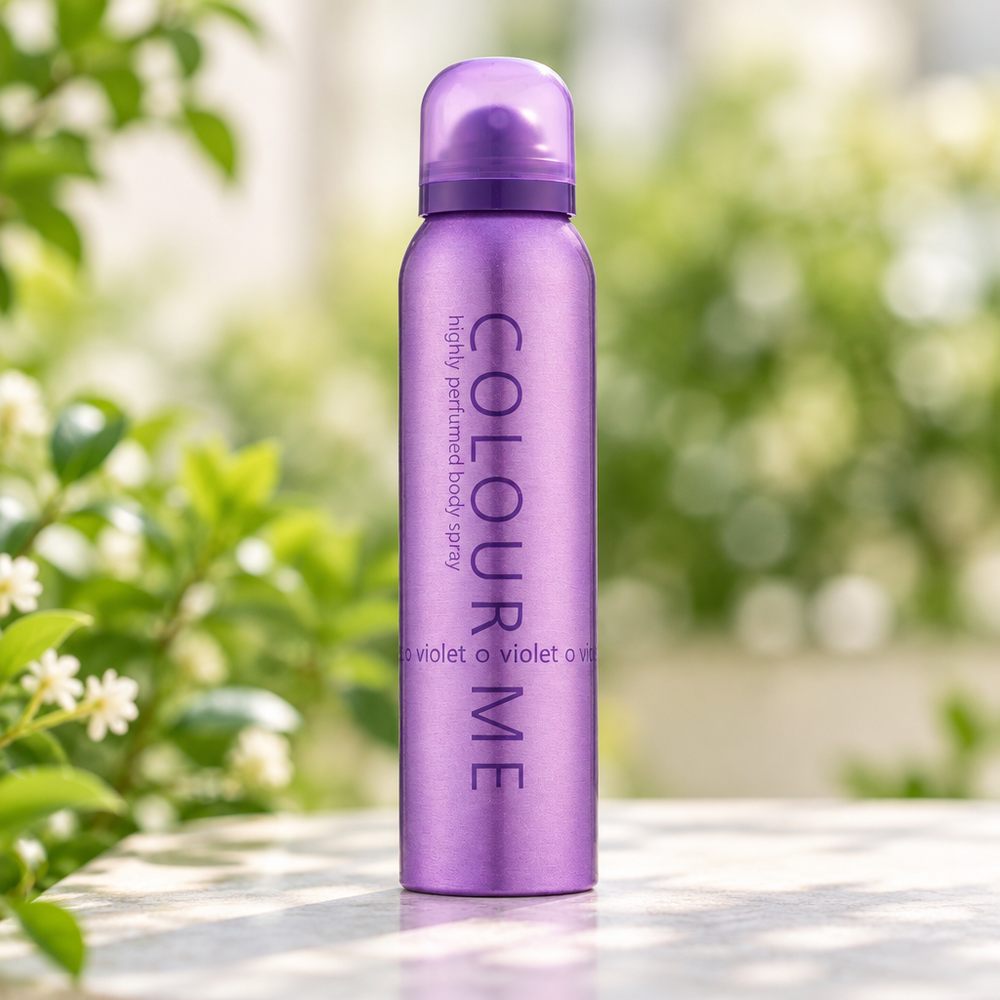 Outdoor photo of Colour Me Violet body spray
