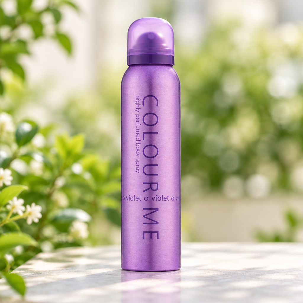 Outdoor photo of Colour Me Violet body spray