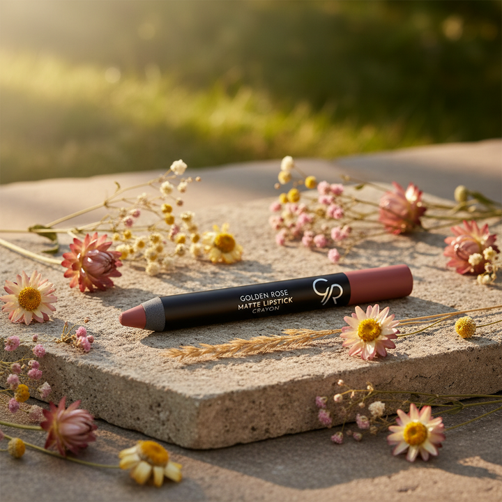 Outdoor shot - Golden Rose Matte Lipstick Crayon No 21