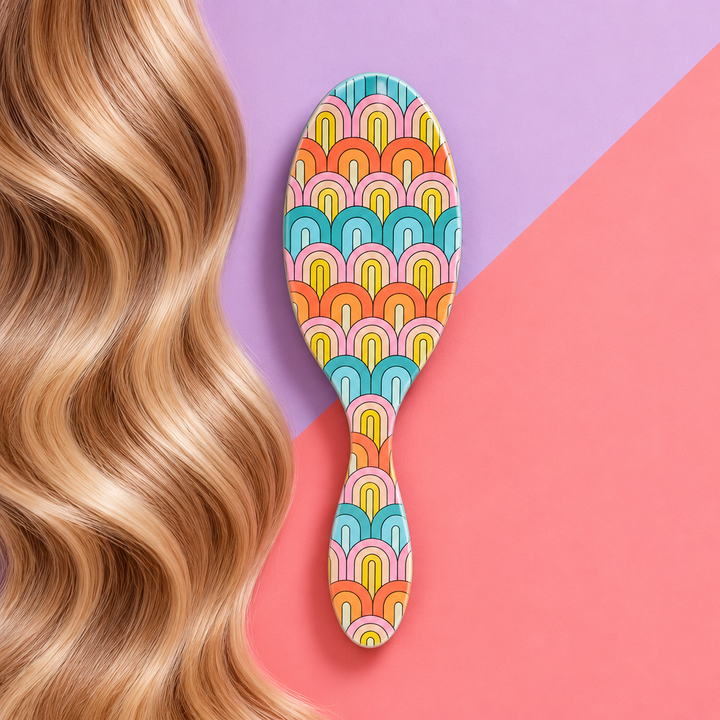 Rainbow Wet Brush patterned back beside smooth hair