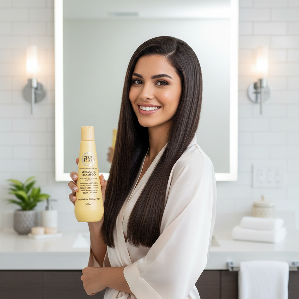 Zero Frizz Argan Oil Conditioner – Model with shiny hair after wash