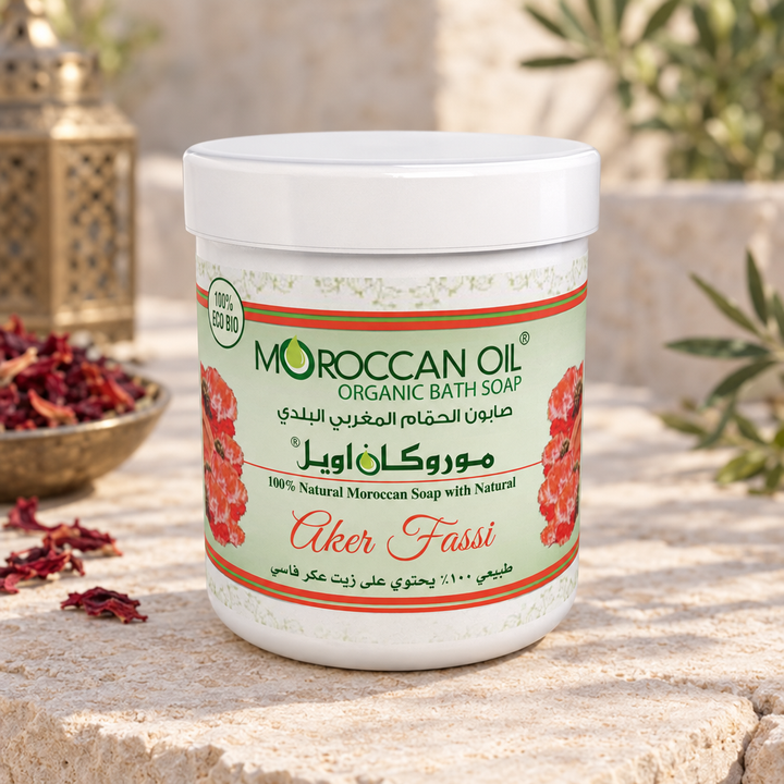 Moroccan Oil Aker Fassi bath soap outdoors