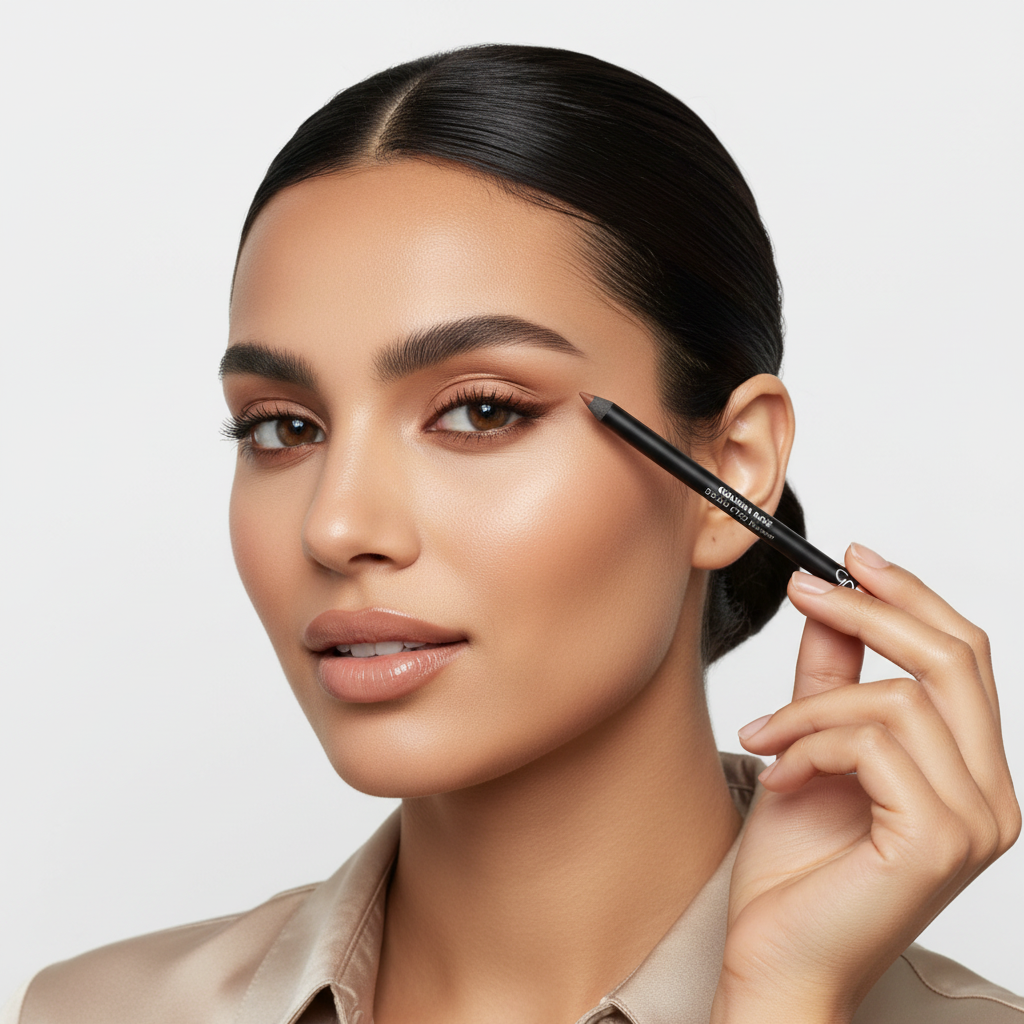 Egyptian model holding Golden Rose Dream Eyes Eyeliner beside her eye
