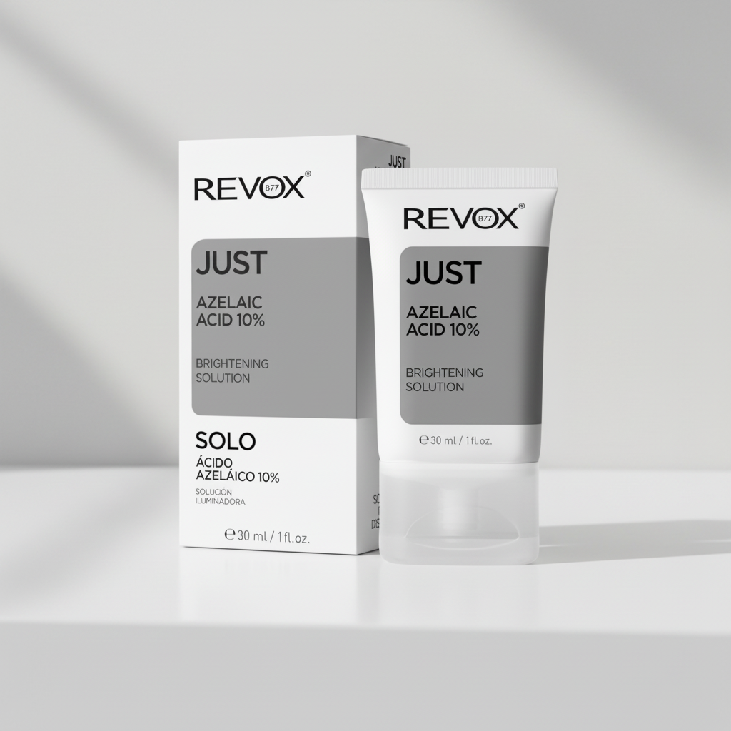 REVOX B77 JUST Azelaic Acid 10% tube and box in a clean indoor setting
